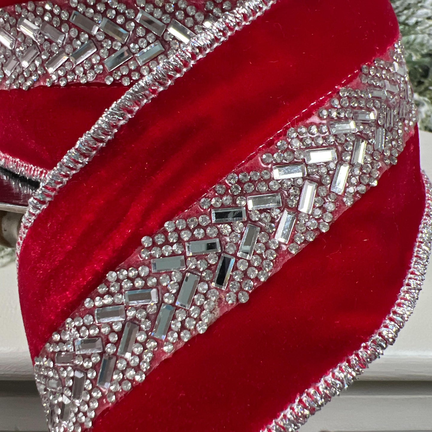 Luxurious Jeweled Red Velvet Ribbon - Perfect for Holiday and Wedding Decor, Jeweled Velvet Ribbon, Velvet Ribbon, Red and Silver Ribbon