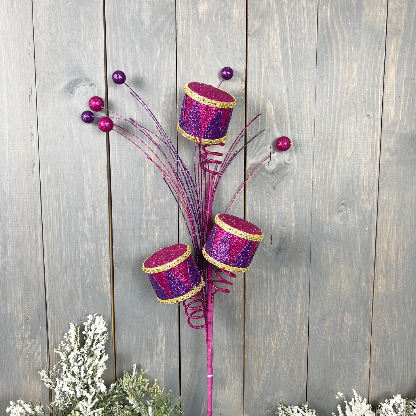 Hot Pink and Purple Glittered Drum Spray with Gold Accents - Luxurious Holiday Floral Decor