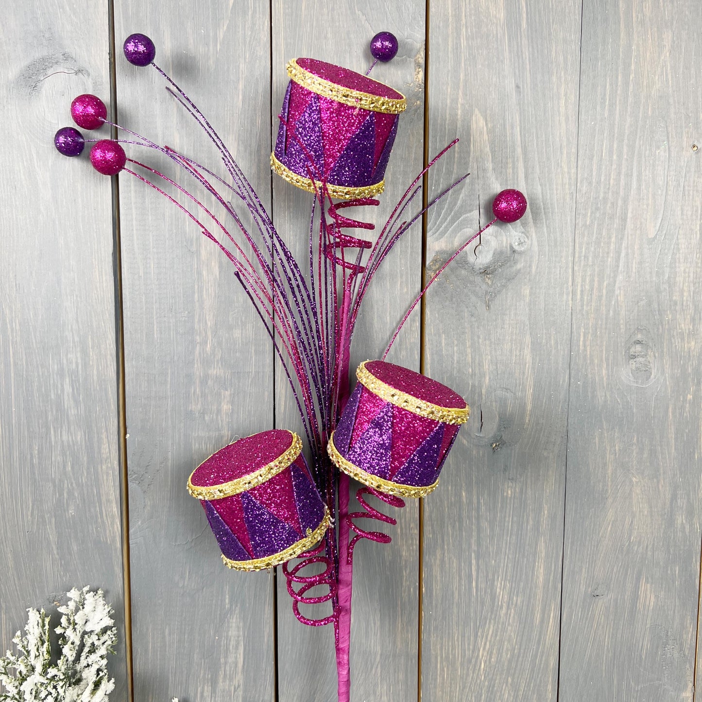 Hot Pink and Purple Glittered Drum Spray with Gold Accents - Luxurious Holiday Floral Decor