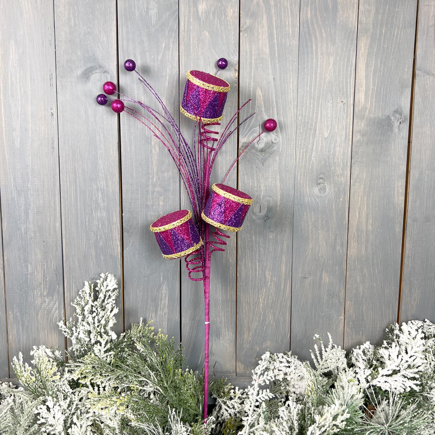 Hot Pink and Purple Glittered Drum Spray with Gold Accents - Luxurious Holiday Floral Decor