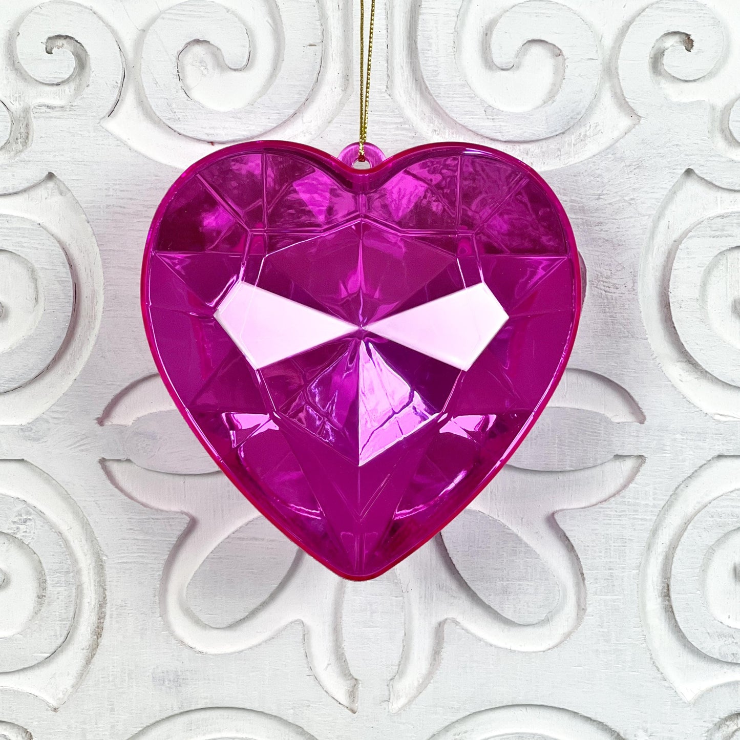 Farrisilk Pink Heart Jewel Ornament - Luxurious 6" Acrylic Heart Ornament, Large Heart Jewel, Heart Wreath Attachment, Valentines Decor