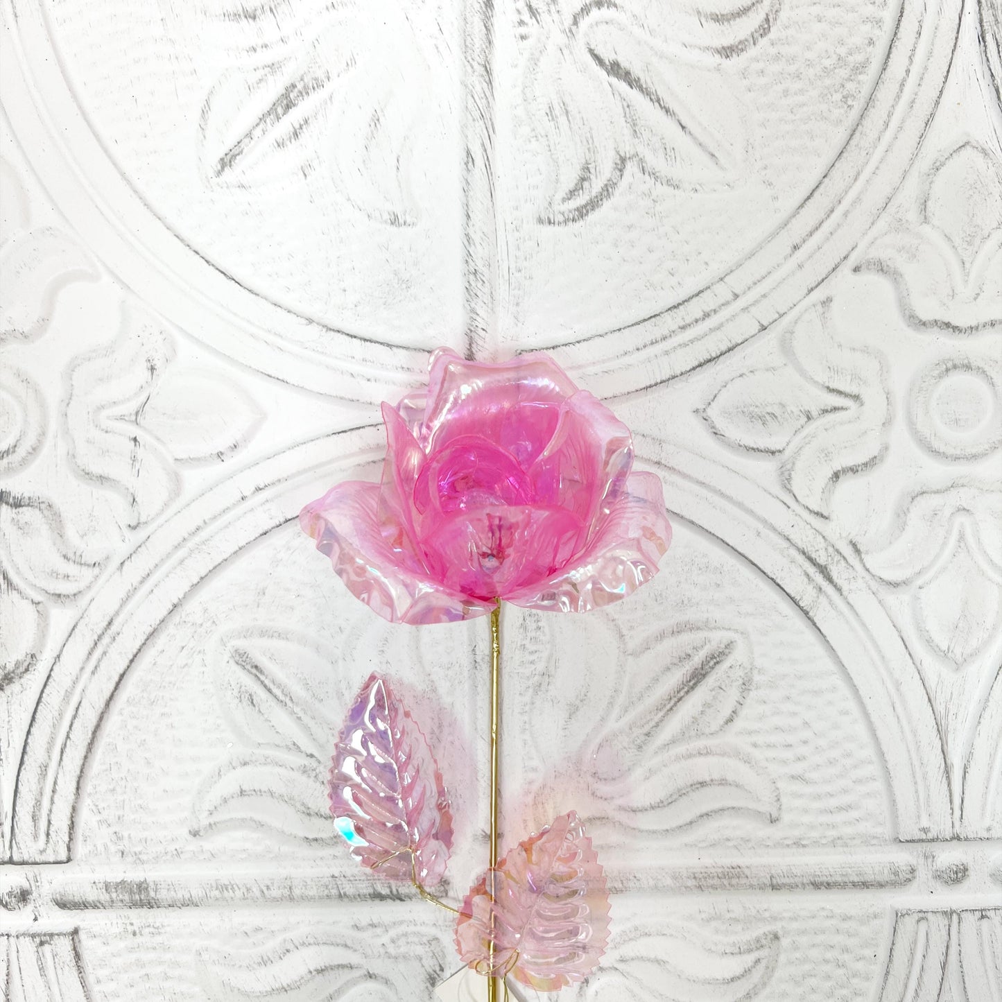 Iridescent Rose with Gold Stem - 6 Colors for Floral Arrangements, Wreaths & Home Decor - Spring Floral Collection, Pink, Yellow, Teal
