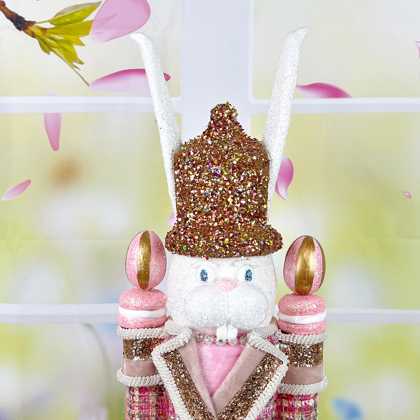 Elegant Pink and Gold Handmade Designer Couture Nutcracker, Easter Bunny, Easter Nutcracker Spring Decor, Bunny Nutcracker, White Rabbit