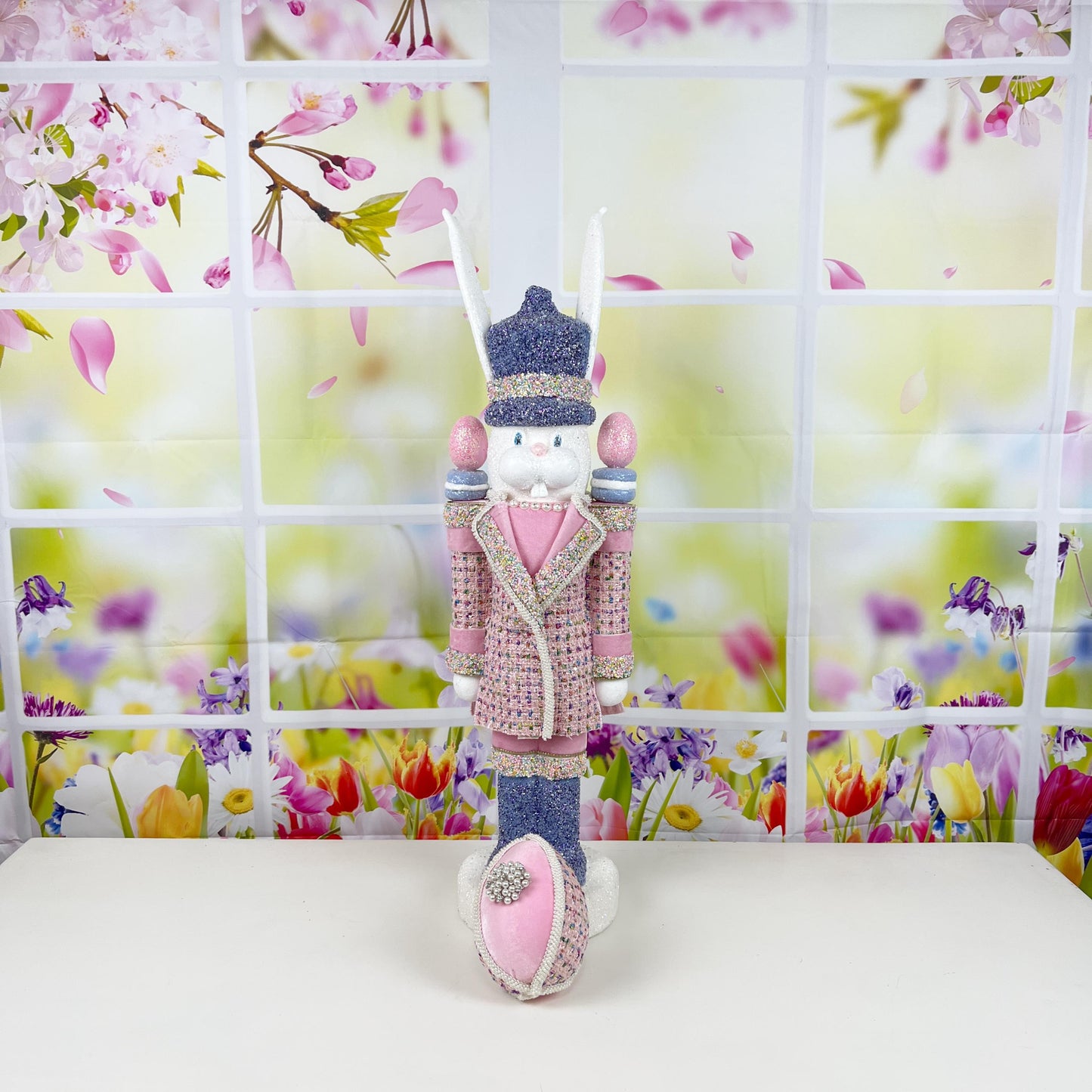 Elegant Pink and Lavender Handmade Designer Couture Nutcracker, Easter Bunny, Easter Nutcracker Spring Decor, Bunny Nutcracker, White Rabbit
