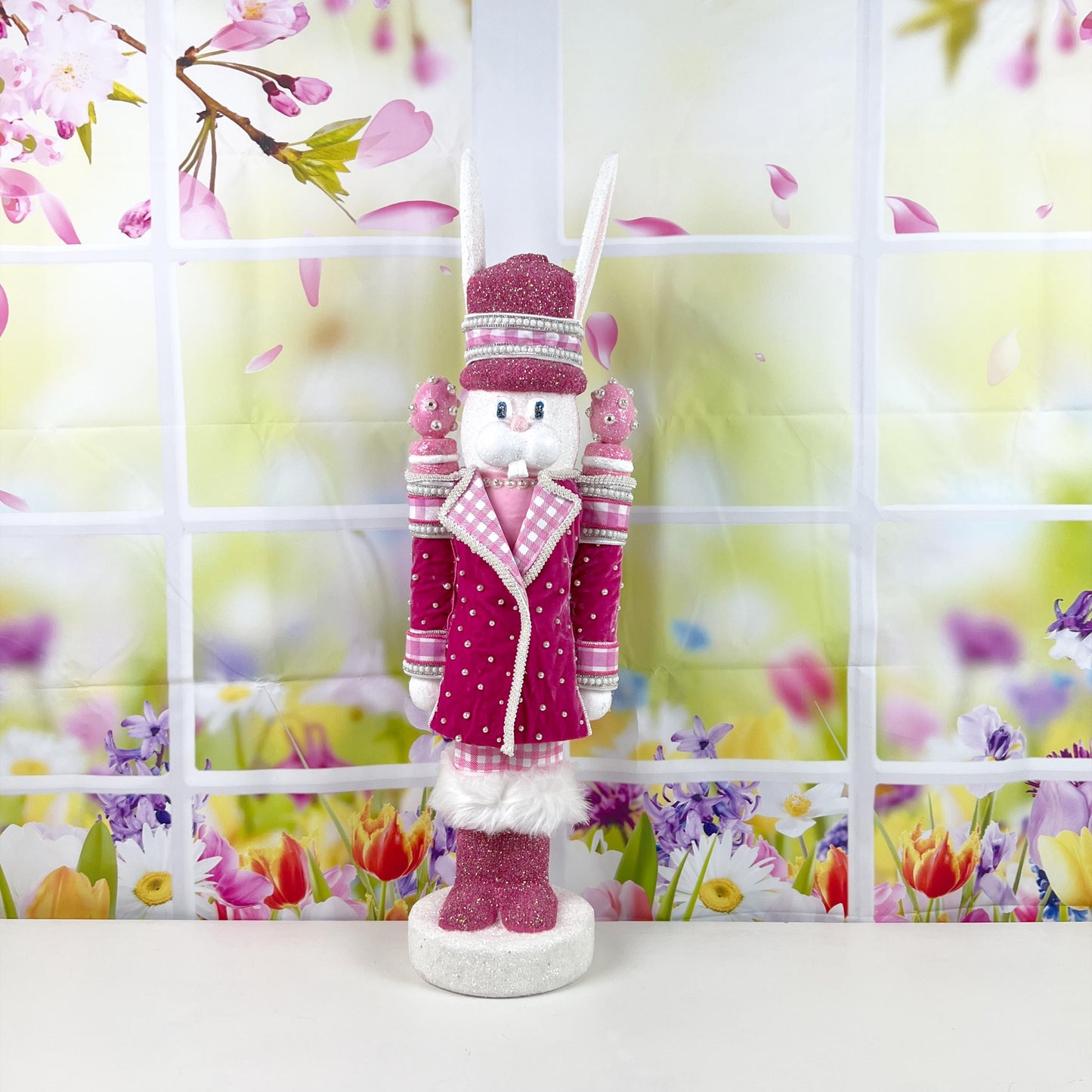 Luxury Couture Easter Bunny Nutcracker, Handmade Easter Decor, Elegant Spring Centerpiece, Pink Easter Display, Easter Bunny, Easter Rabbit