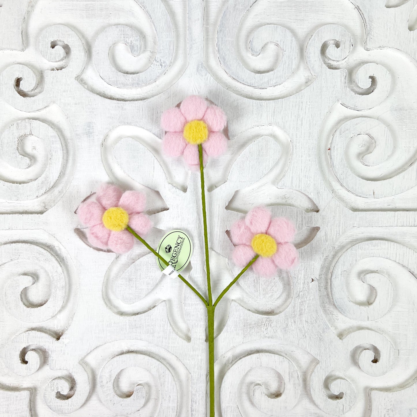11" Easter Pompom Blossom Spray – Soft Pastel Floral Pick, Spring Décor, Whimsical Felt Flowers, Farmhouse Easter
