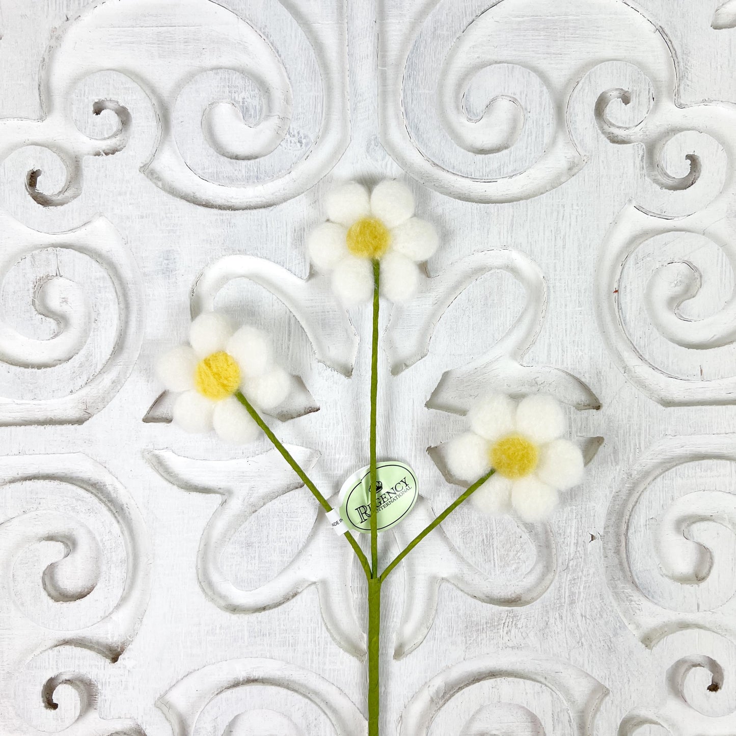 11" Easter Pompom Blossom Spray – Soft Pastel Floral Pick, Spring Décor, Whimsical Felt Flowers, Farmhouse Easter
