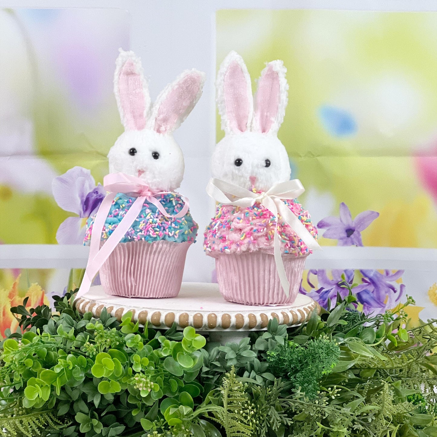 9 inch Easter Bunny Cupcake, Faux Decorative Cupcake, Whimsical Easter Decor, Pastel Spring Display, Fake Bunny Cupcake, Easter Decoration