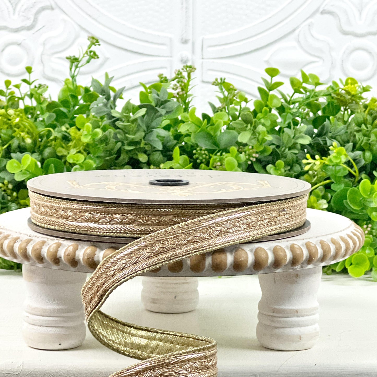 D Stevens Metallic Gold Braid Ribbon, Gold Trim Ribbon, Neutral Designer Ribbon, Textured Craft Ribbon, Luxe Wedding and Floral Ribbon