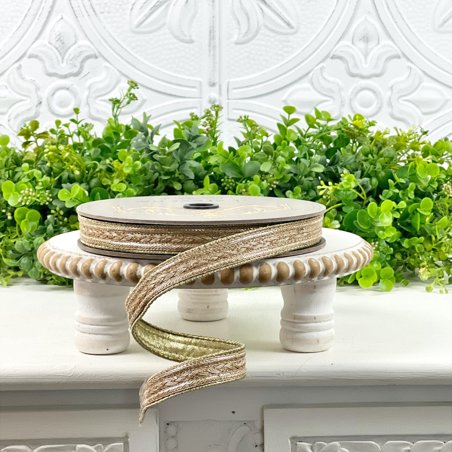 D Stevens Metallic Gold Braid Ribbon, Gold Trim Ribbon, Neutral Designer Ribbon, Textured Craft Ribbon, Luxe Wedding and Floral Ribbon