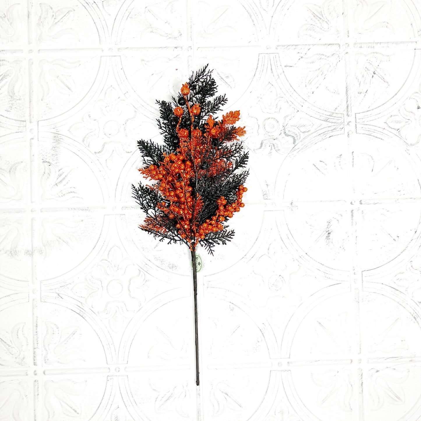 Spooky Glitter Spray, Black and Orange Halloween Pick, Glitter Floral Spray, Halloween Wreath Supply, Haunted House Decor,Fall Floral Accent