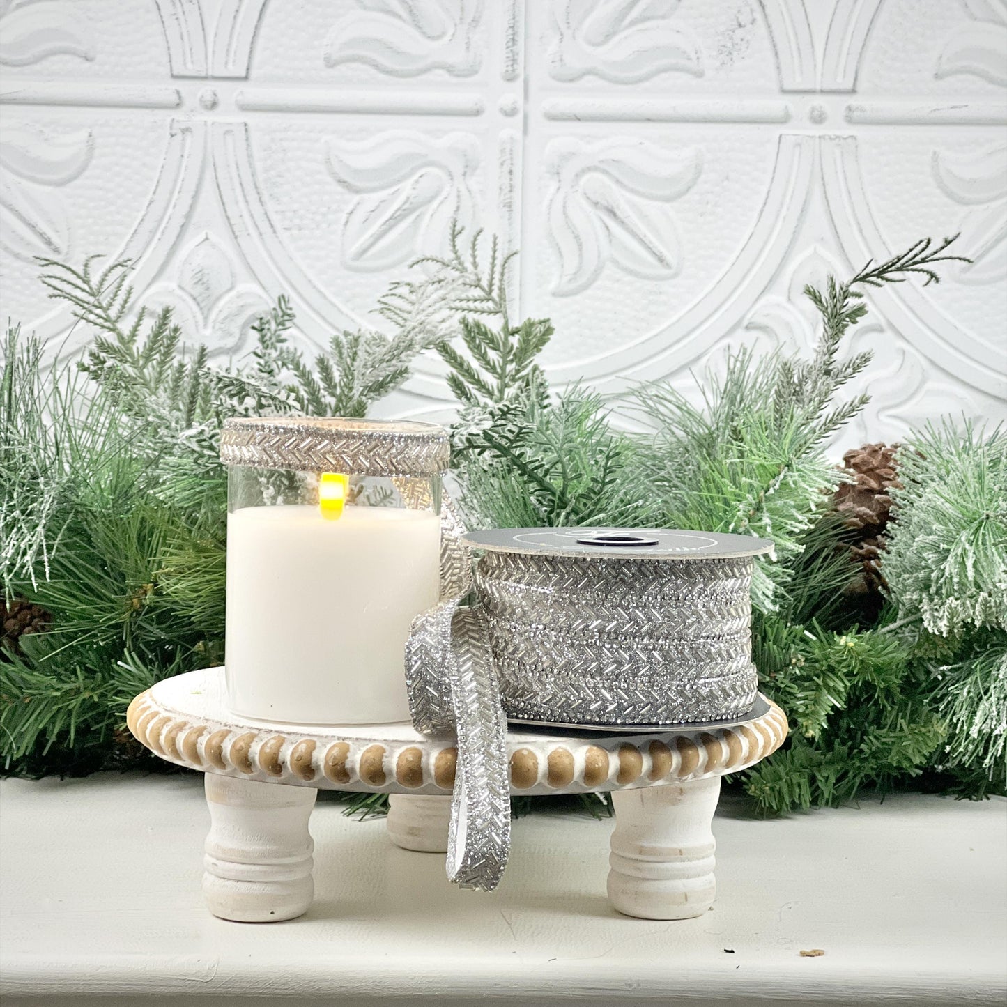 Silver Baguette Ribbon – Farrisilk Jewel Ornamate Trim | Luxe Self Adhesive Designer Accent for Elegant Decor