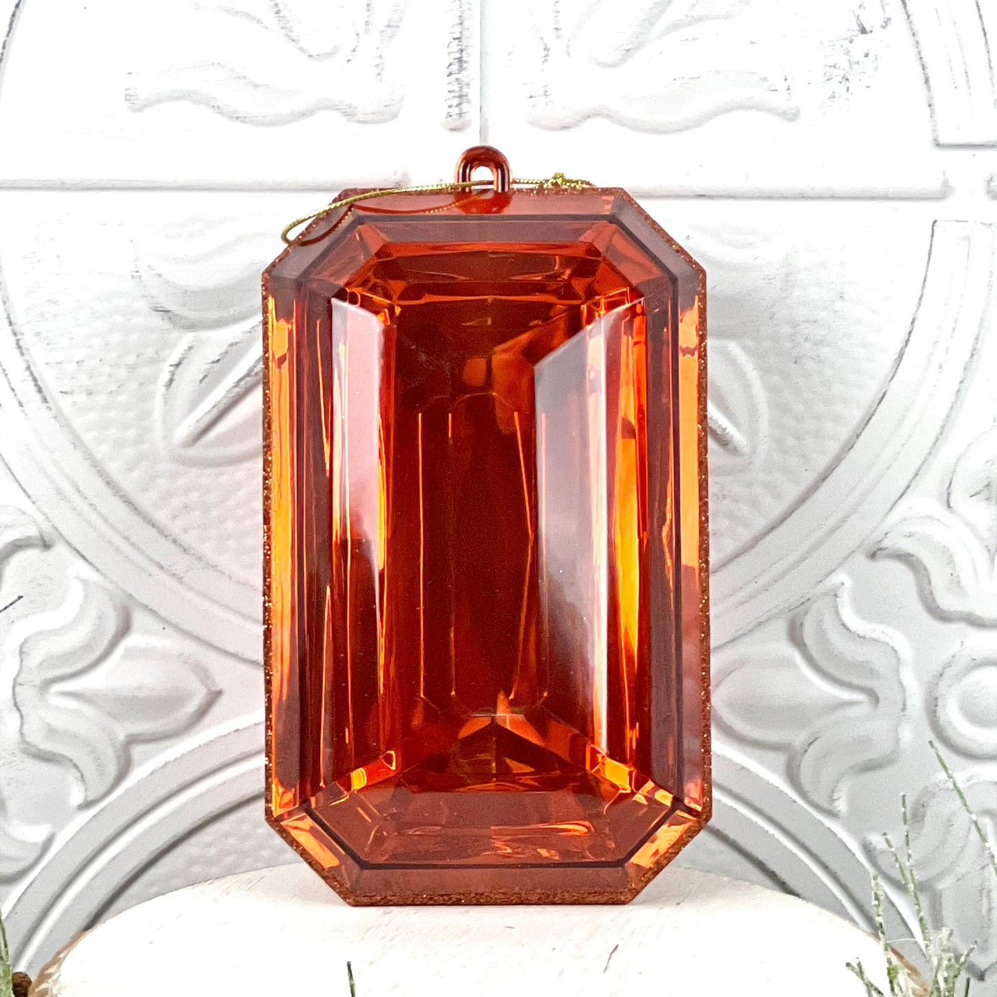 Copper Jewel Ornament, Large Orange Acrylic Ornament, Fall Halloween Ornament, Christmas Tree Decoration, Faceted Jewel Wreath Supply