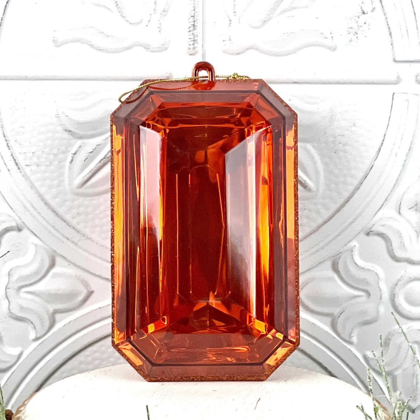 Copper Jewel Ornament, Large Orange Acrylic Ornament, Fall Halloween Ornament, Christmas Tree Decoration, Faceted Jewel Wreath Supply