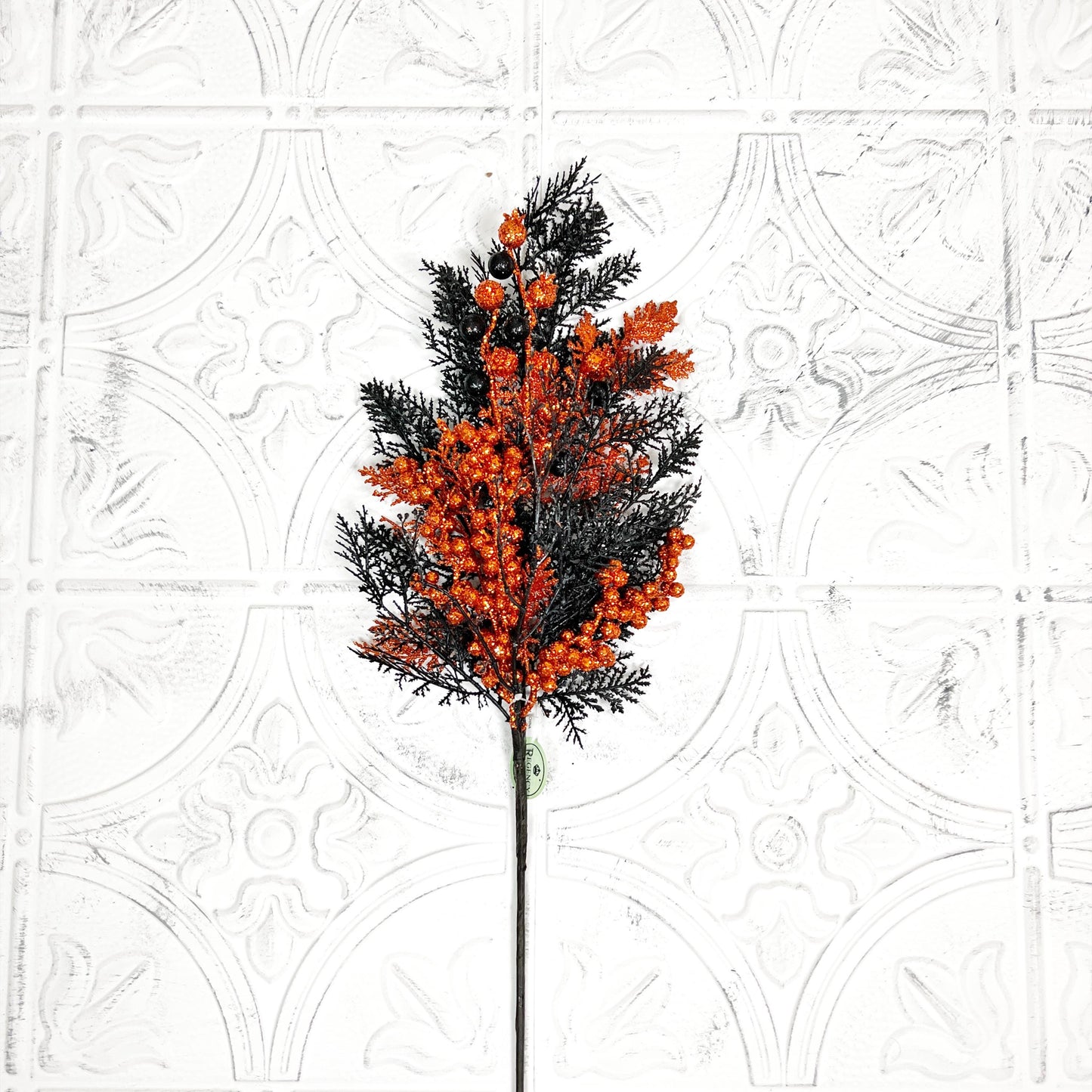 Spooky Glitter Spray, Black and Orange Halloween Pick, Glitter Floral Spray, Halloween Wreath Supply, Haunted House Decor,Fall Floral Accent