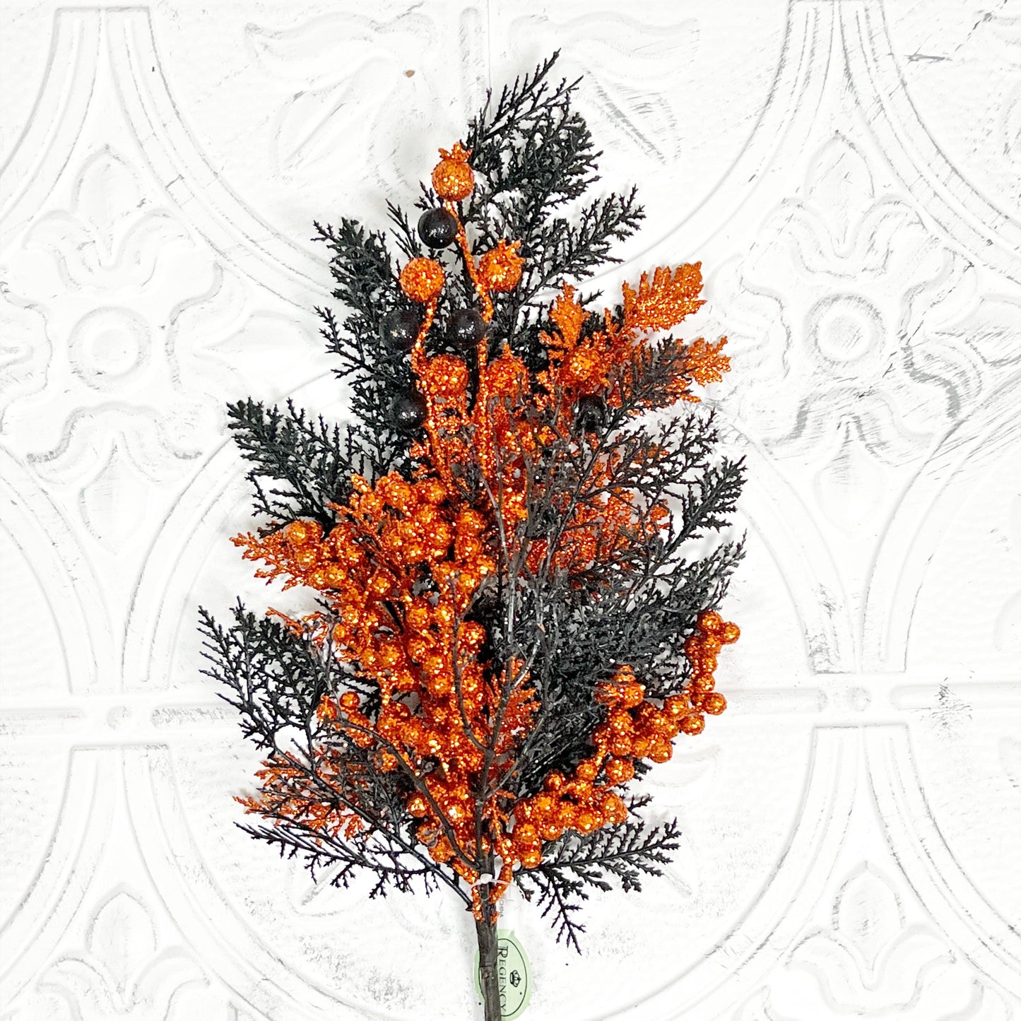 Spooky Glitter Spray, Black and Orange Halloween Pick, Glitter Floral Spray, Halloween Wreath Supply, Haunted House Decor,Fall Floral Accent