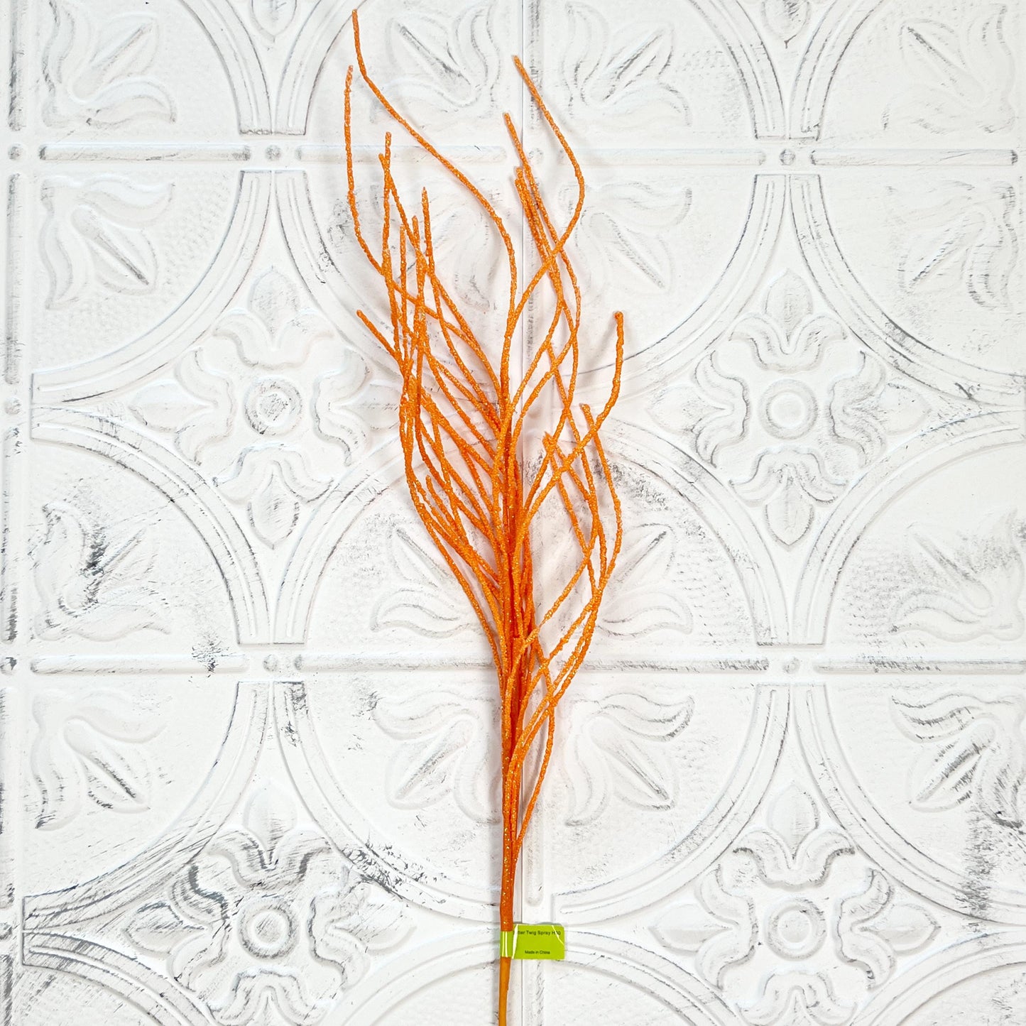 24" Orange Glitter Twig Spray | Fall & Halloween Wreath Accent | Glitter Branch Floral Pick | Autumn Decor Stem | Sparkly Twig Arrangement