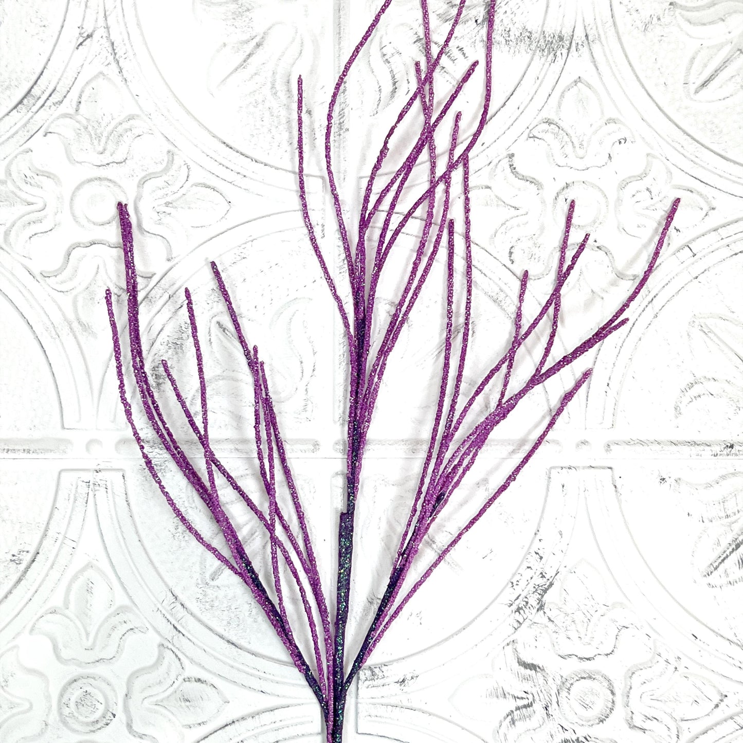 30" Purple Glitter Twig Spray | Halloween Wreath Accent | Sparkle Branch Pick | Fall Floral Stem | Glitter Twig Decor | Witchy Arrangement