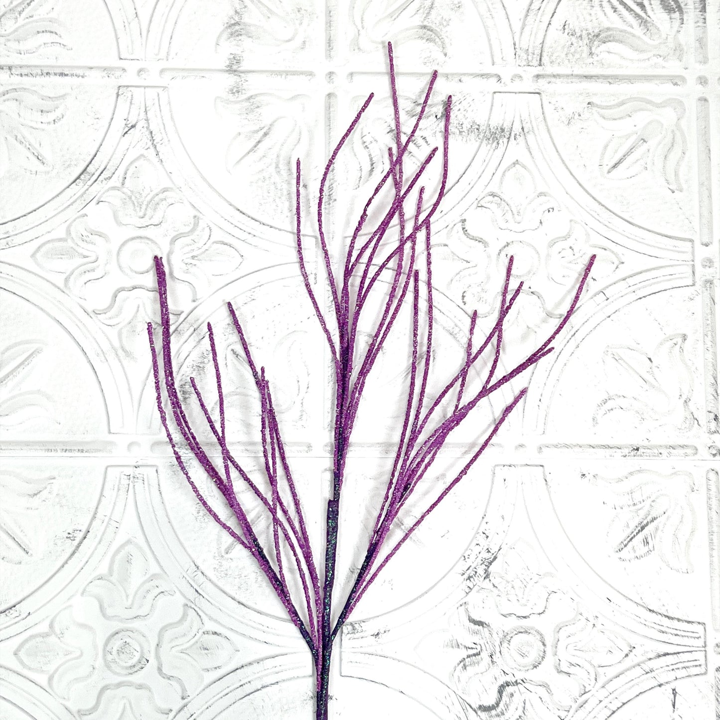 30" Purple Glitter Twig Spray | Halloween Wreath Accent | Sparkle Branch Pick | Fall Floral Stem | Glitter Twig Decor | Witchy Arrangement