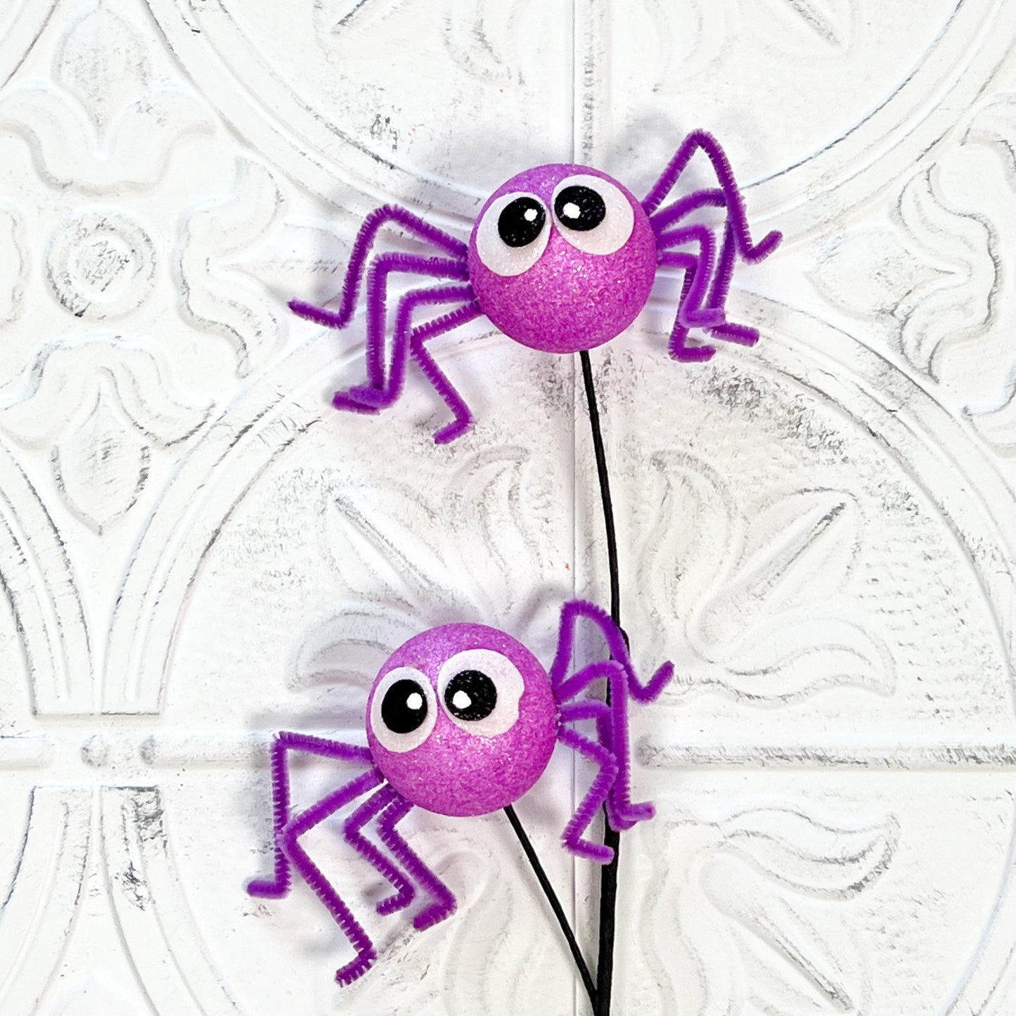 21" Glittered Halloween Spider Spray | Not-So-Spooky Wreath Pick | Black, Orange, Pink, or Purple | Cute Halloween Glitter Decor Stem