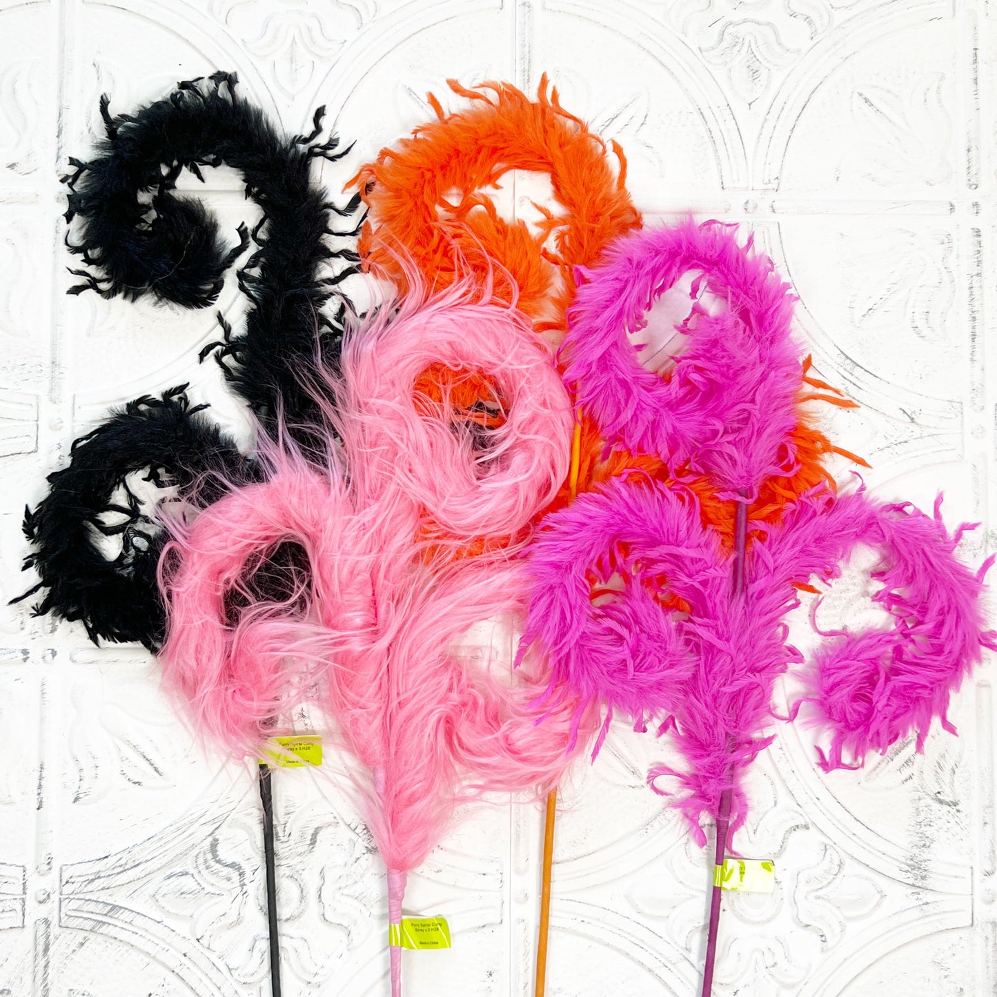 28" Fuzzy Curly Spiral Spray | Black, Orange, Pink or Magenta | Halloween Decor | Wreath Attachment | Whimsical Wreath Accent
