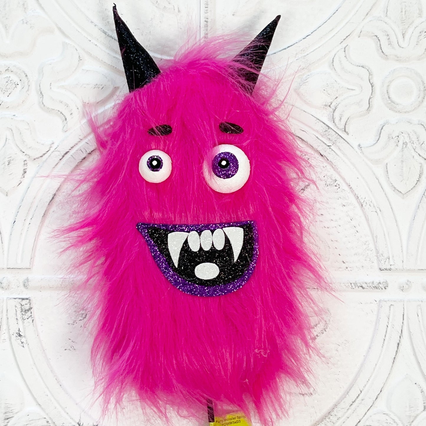 24" Furry Monster Spray | Green, Orange, Pink, or Magenta | Whimsical Halloween Wreath Pick | Not-So-Scary Decor | Cute Monster Stem
