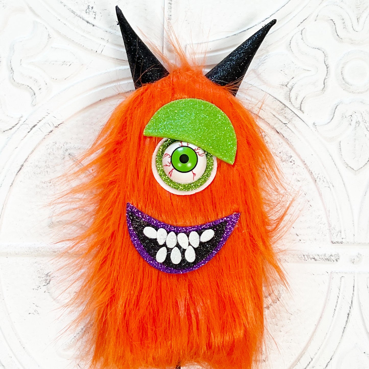 24" Furry Monster Spray | Green, Orange, Pink, or Magenta | Whimsical Halloween Wreath Pick | Not-So-Scary Decor | Cute Monster Stem