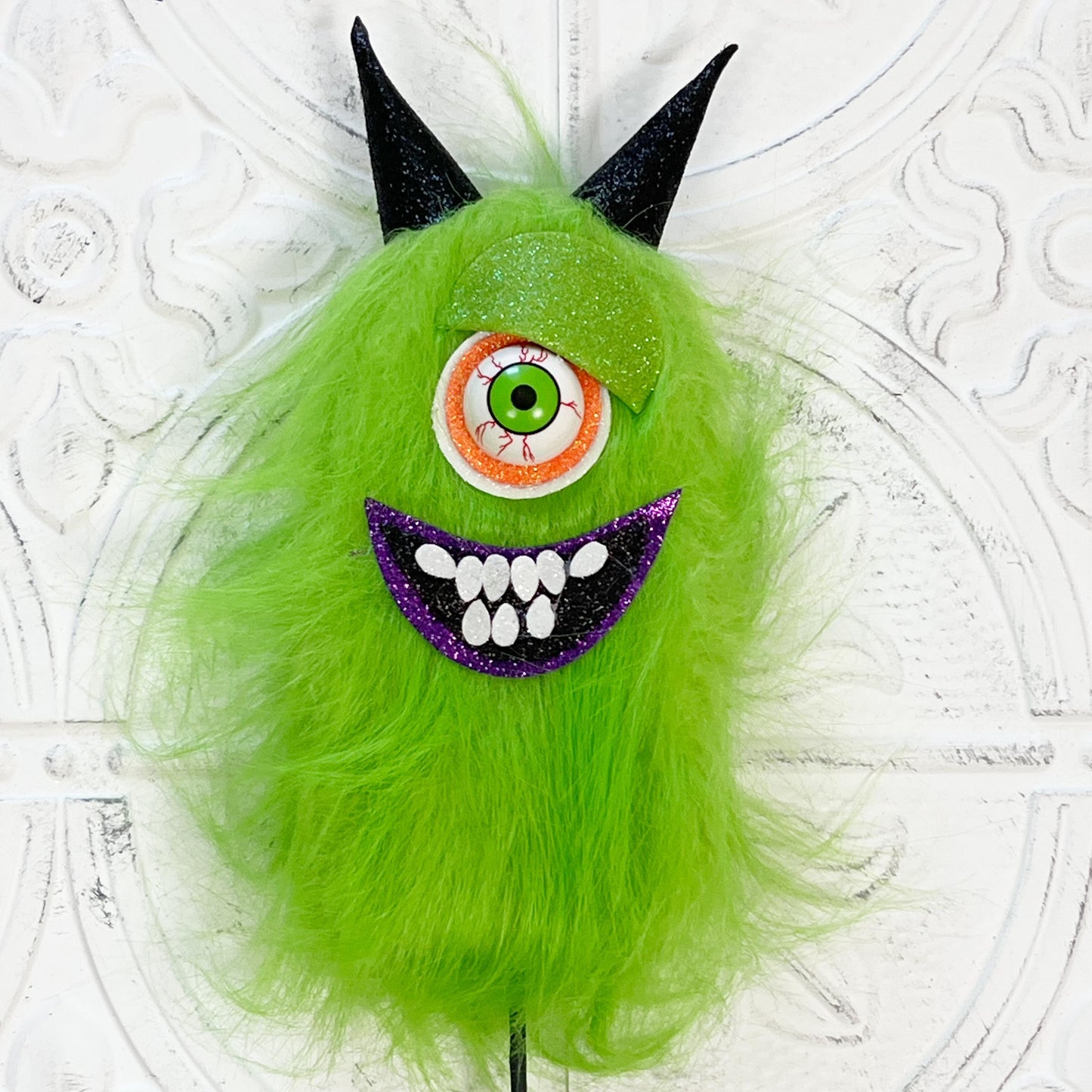 24" Furry Monster Spray | Green, Orange, Pink, or Magenta | Whimsical Halloween Wreath Pick | Not-So-Scary Decor | Cute Monster Stem