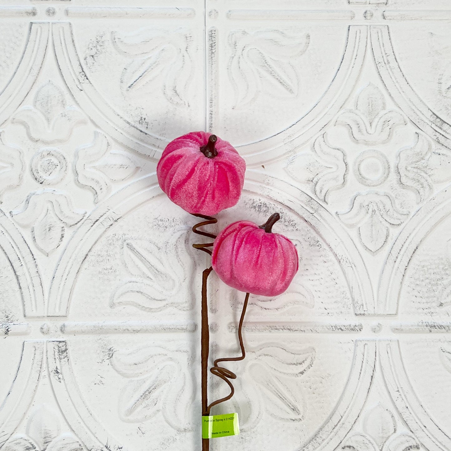 22" Velvet Pumpkin Spray | Orange or Pink | Elegant Fall Wreath Pick | Soft Velvet Halloween Stem | Autumn Floral Decor Accent