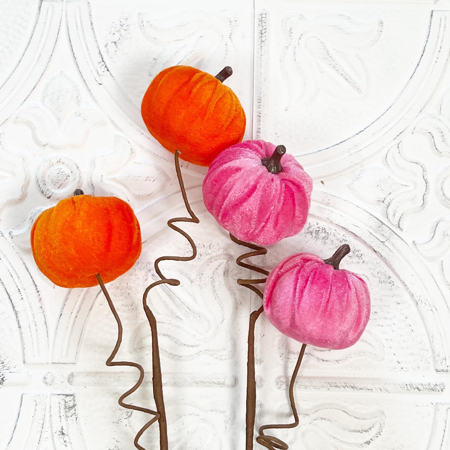 22" Velvet Pumpkin Spray | Orange or Pink | Elegant Fall Wreath Pick | Soft Velvet Halloween Stem | Autumn Floral Decor Accent