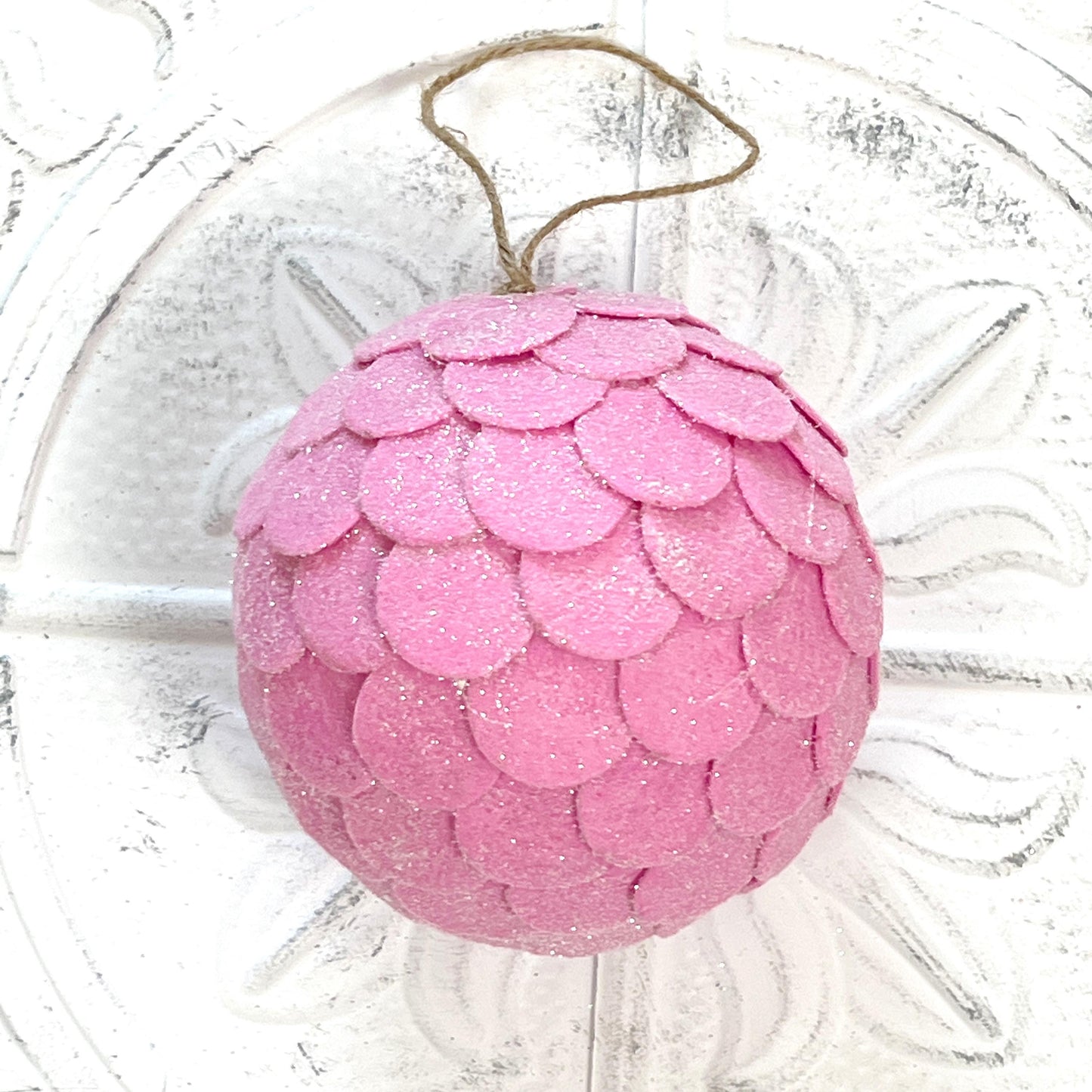 Pink Felt Ball Ornament | 5" Glittered Holiday Accent for Wreaths | Soft Christmas Decor for Floral & DIY Design | Pink Christmas Ornament