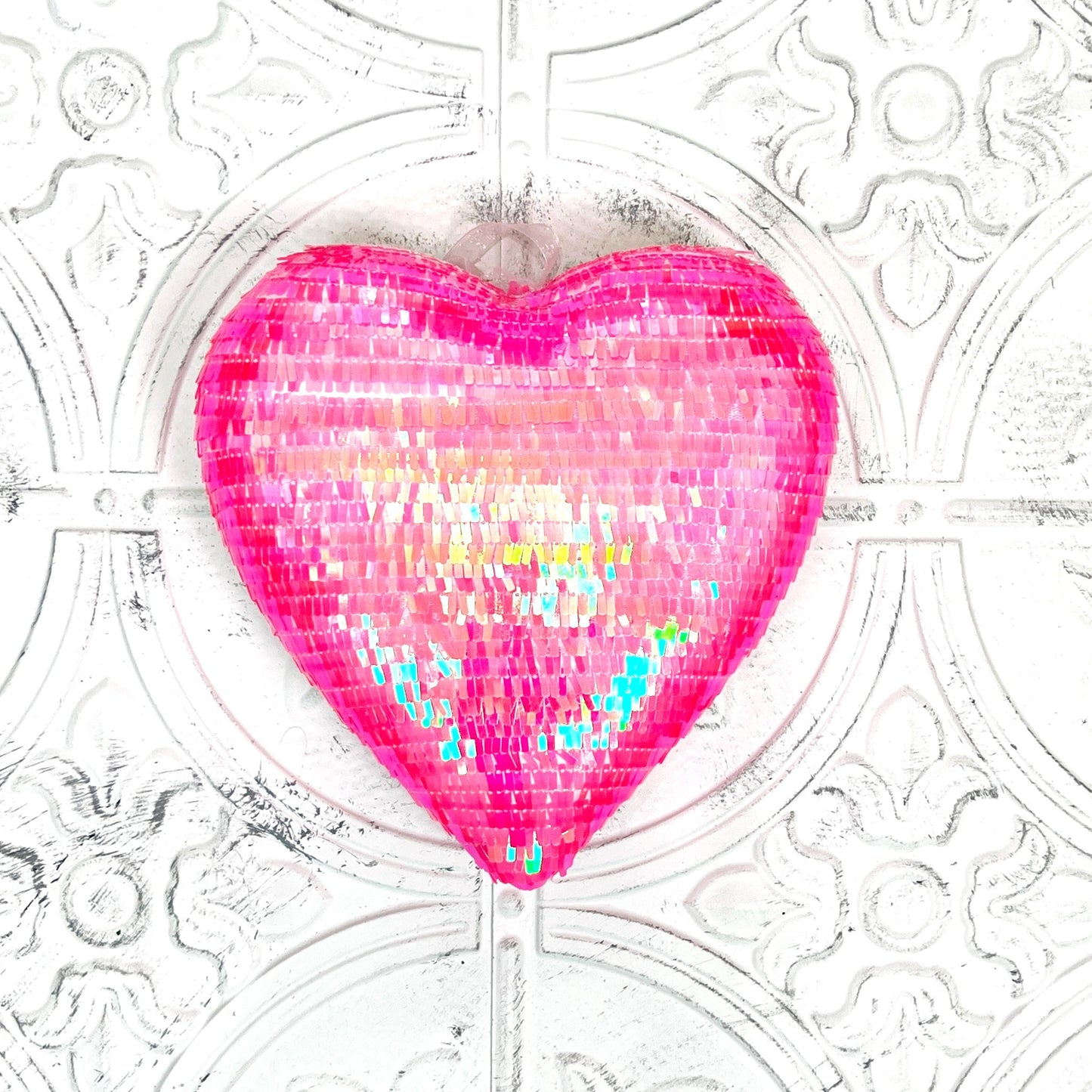 Pink Sequin Heart Ornament – 9" Wreath Embellishment, Valentine's Day Decor, DIY Craft Supply, Shimmer Heart Accent for Wreaths & Florals