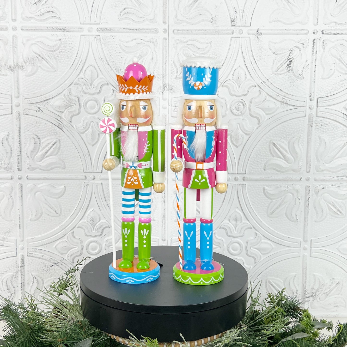 Pastel Candy-Themed Nutcracker – Whimsical Holiday Decor in Pink or Green Variation for Christmas Mantels, Shelves, or Tree Displays