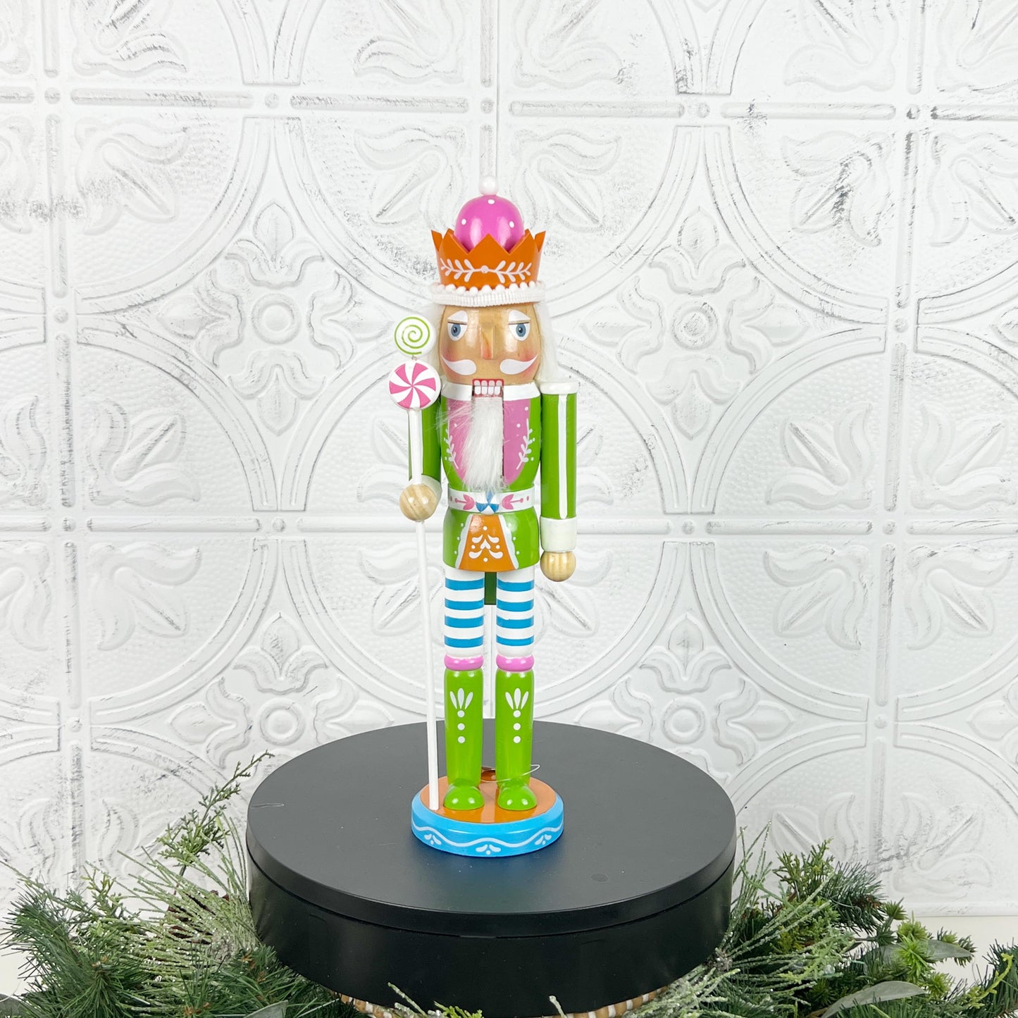 Pastel Candy-Themed Nutcracker – Whimsical Holiday Decor in Pink or Green Variation for Christmas Mantels, Shelves, or Tree Displays