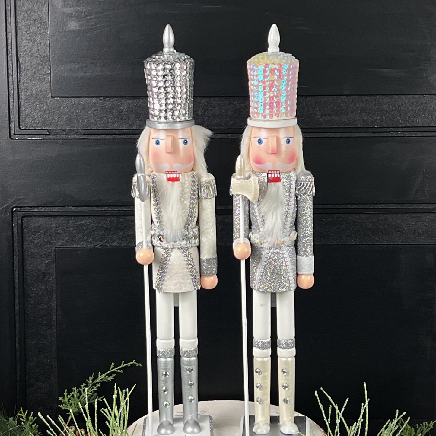 White and Silver Nutcracker, Elegant Winter Holiday Decor for Mantels, Centerpieces, or Christmas , Nutcracker Figure, Sequin Nutcracker
