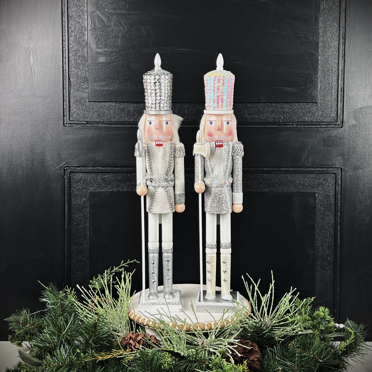 White and Silver Nutcracker, Elegant Winter Holiday Decor for Mantels, Centerpieces, or Christmas , Nutcracker Figure, Sequin Nutcracker