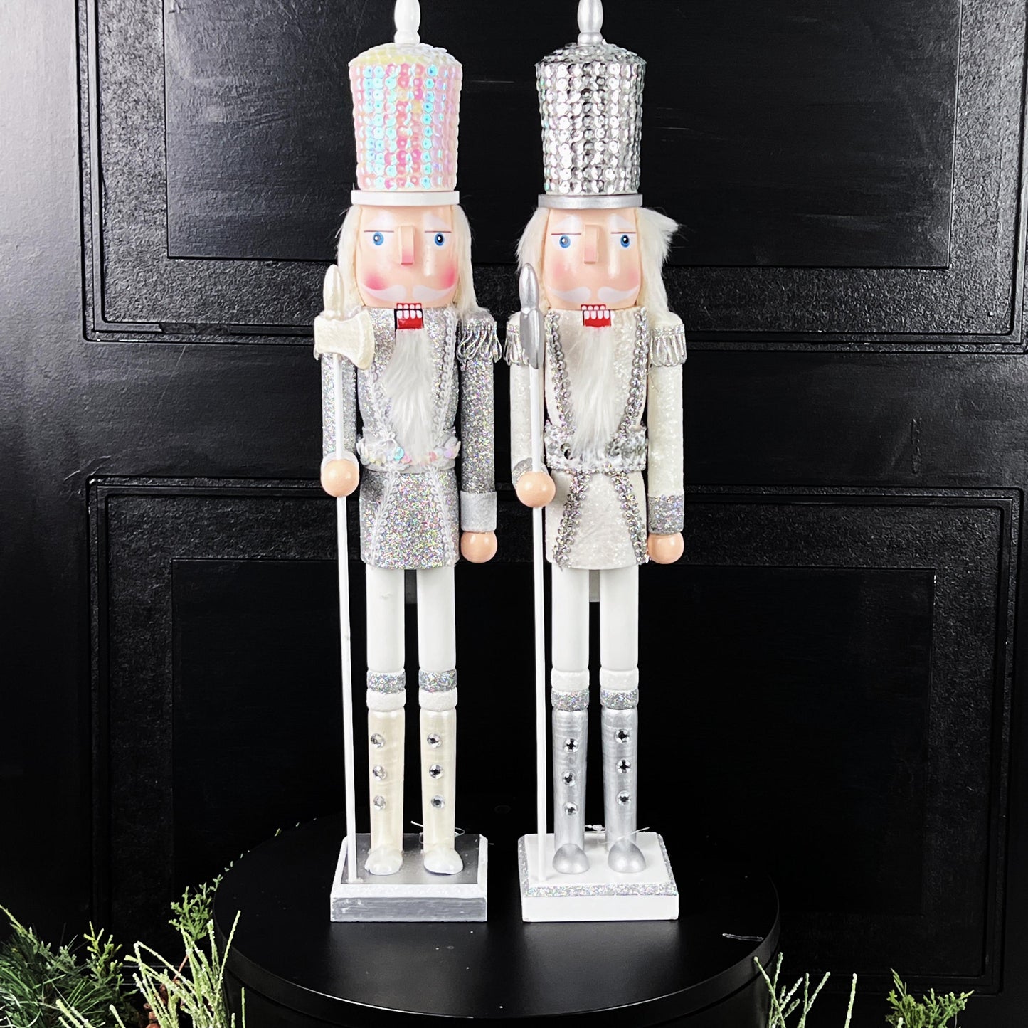 White and Silver Nutcracker, Elegant Winter Holiday Decor for Mantels, Centerpieces, or Christmas , Nutcracker Figure, Sequin Nutcracker