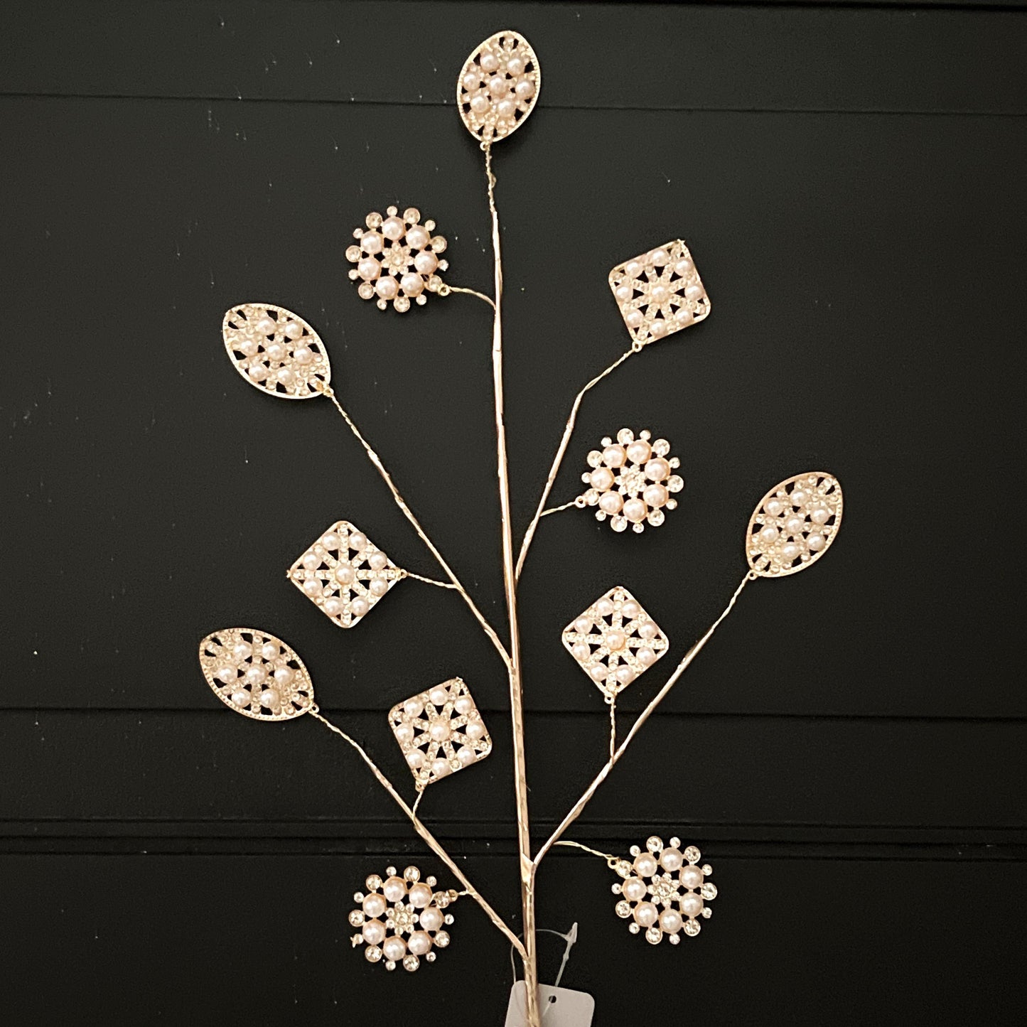 Gold Pearl Brooch Spray – Pearl and Rhinestone Wreath Pick, Wedding Floral Stem, Jeweled Christmas Tree Stem, DIY Holiday Decorating Supply