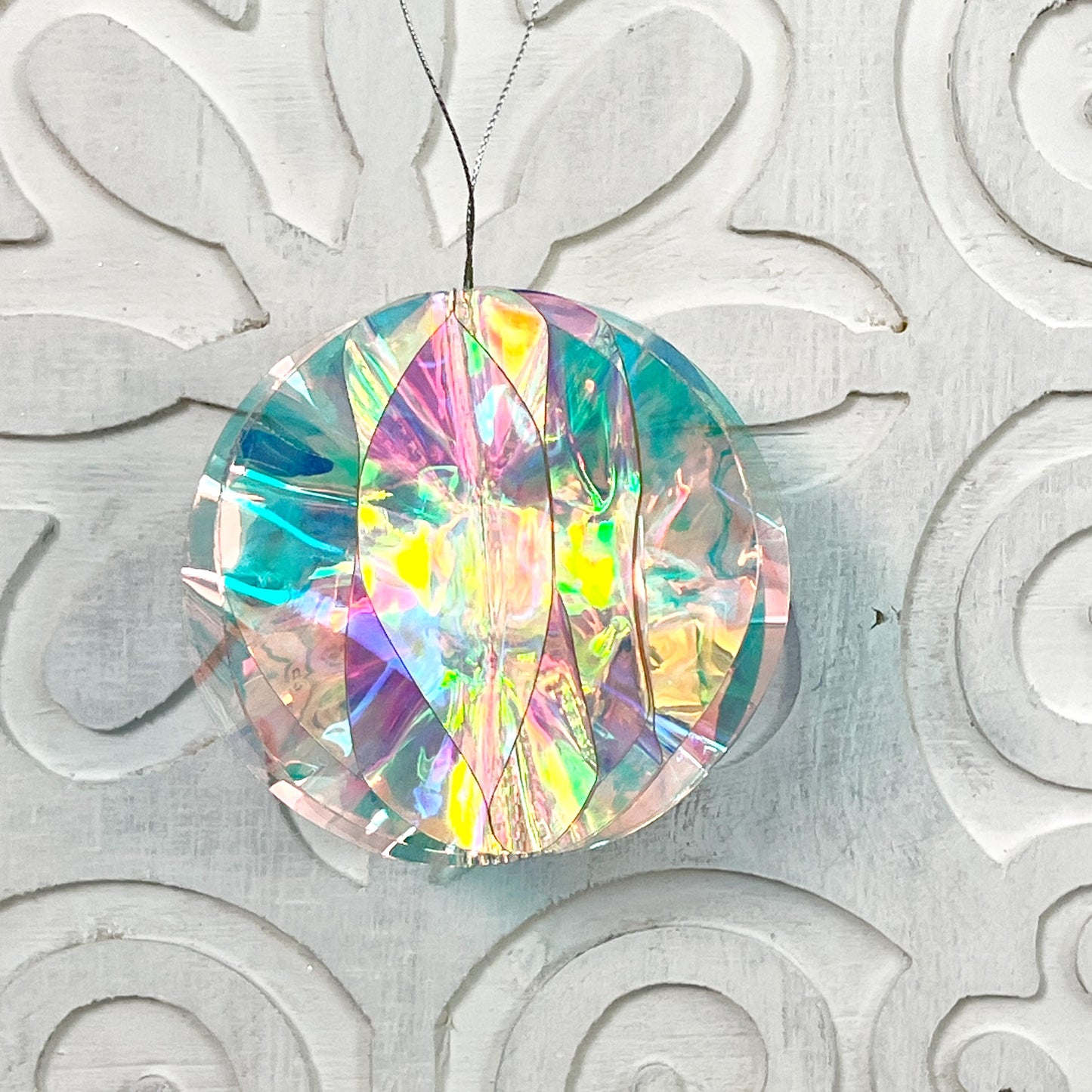 4" Iridescent Ball Ornament, Holographic Christmas Ornament, Jeweled Tree Ornament, Box of 4 Ornaments, Pastel Holiday Decor