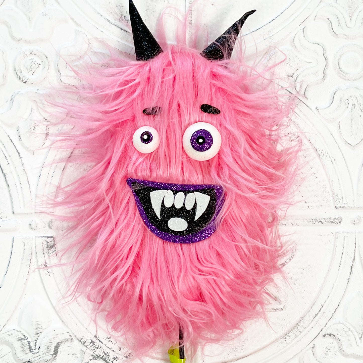 24" Furry Monster Spray | Green, Orange, Pink, or Magenta | Whimsical Halloween Wreath Pick | Not-So-Scary Decor | Cute Monster Stem