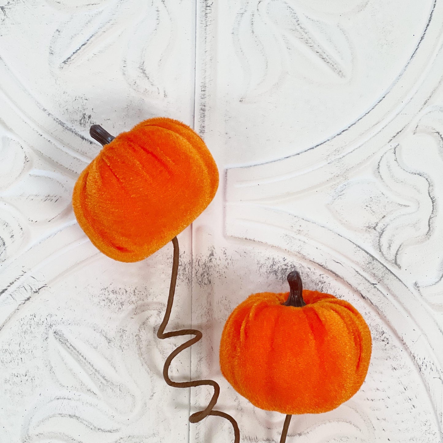 22" Velvet Pumpkin Spray | Orange or Pink | Elegant Fall Wreath Pick | Soft Velvet Halloween Stem | Autumn Floral Decor Accent
