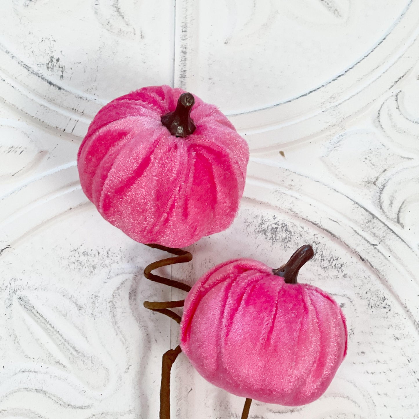 22" Velvet Pumpkin Spray | Orange or Pink | Elegant Fall Wreath Pick | Soft Velvet Halloween Stem | Autumn Floral Decor Accent