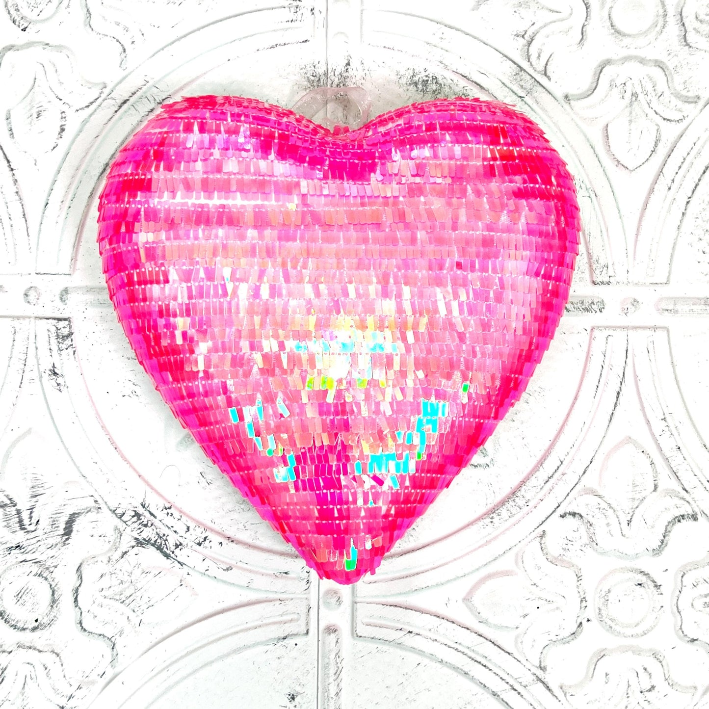 Pink Sequin Heart Ornament – 9" Wreath Embellishment, Valentine's Day Decor, DIY Craft Supply, Shimmer Heart Accent for Wreaths & Florals