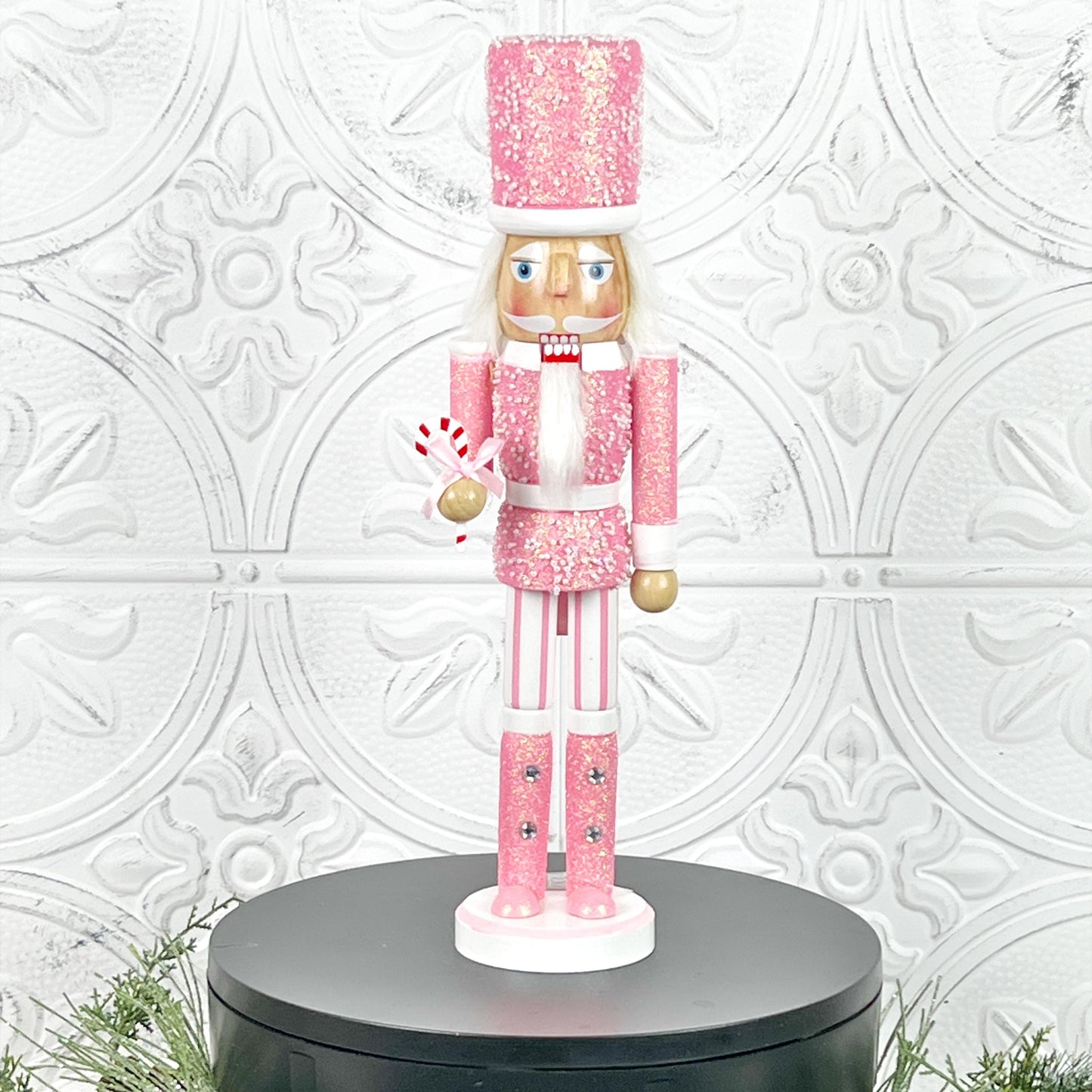 Pink Glitter Nutcracker with Pearls – Elegant Christmas Decor for Mantel, Shelf, Centerpiece, or Nutcracker Tree – Light or Dark Pink Option