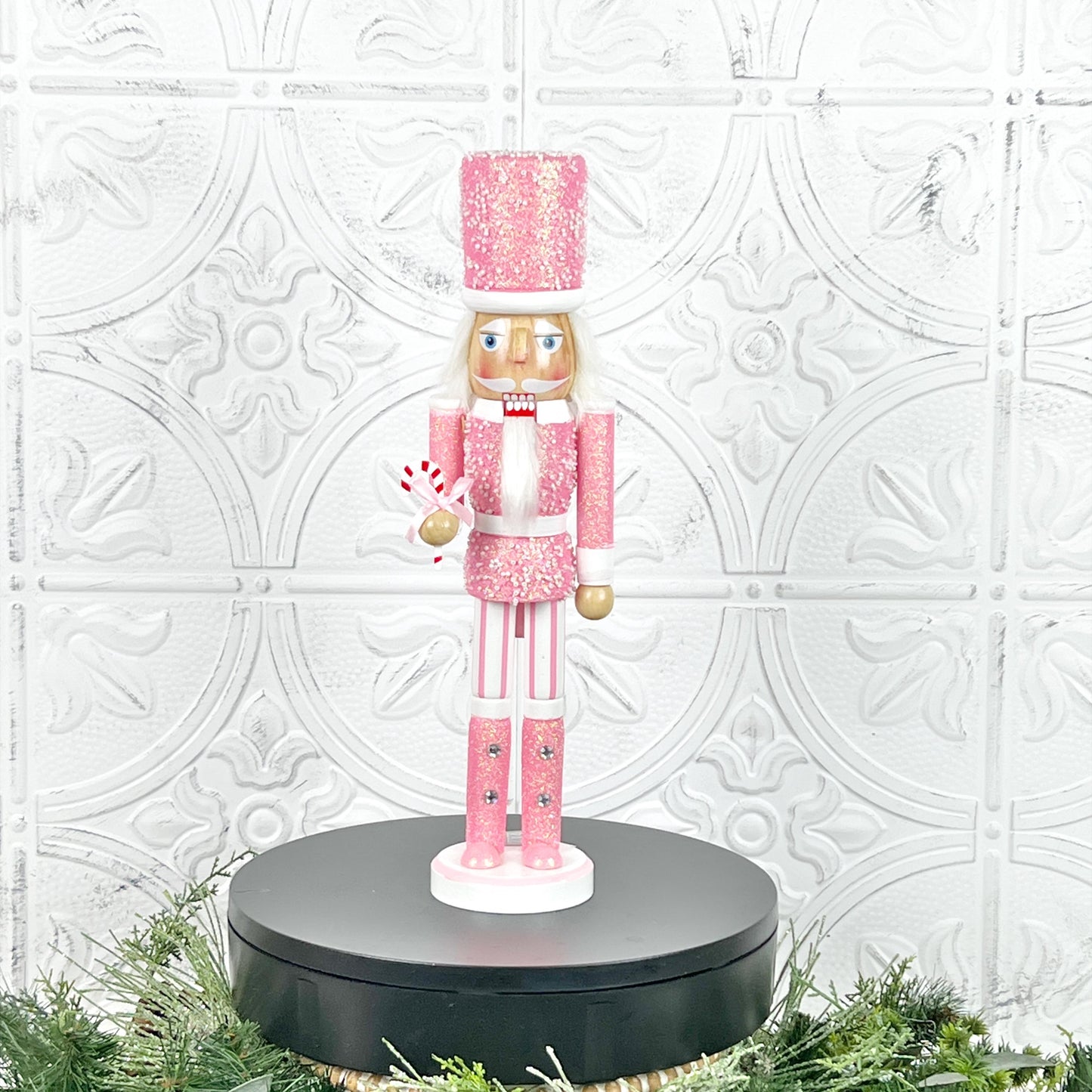 Pink Glitter Nutcracker with Pearls – Elegant Christmas Decor for Mantel, Shelf, Centerpiece, or Nutcracker Tree – Light or Dark Pink Option