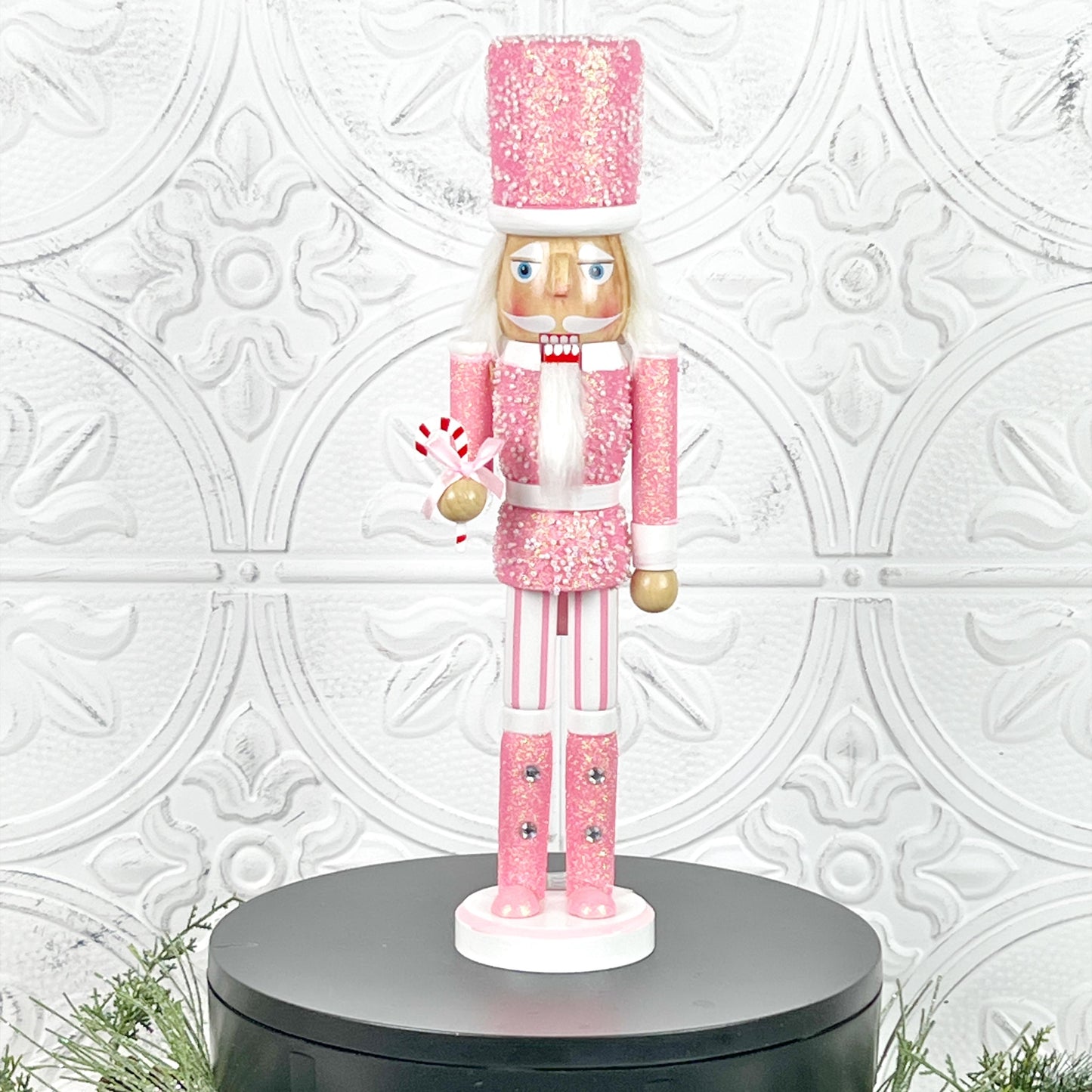 Pink Glitter Nutcracker with Pearls – Elegant Christmas Decor for Mantel, Shelf, Centerpiece, or Nutcracker Tree – Light or Dark Pink Option