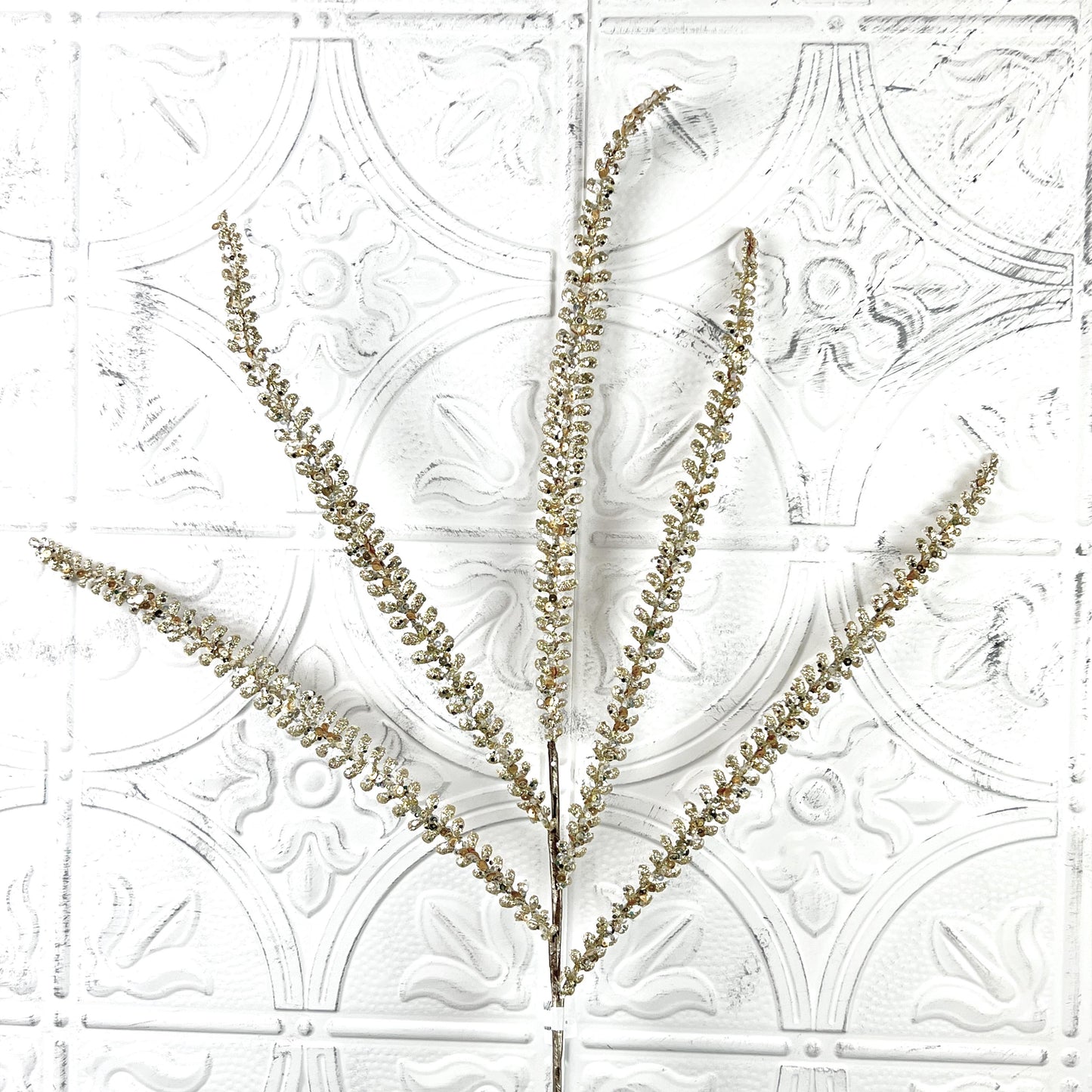 Glittered Fern Spray, Farrisilk Jeweled Fern Stem, Holiday Tree Filler, Christmas Glitter Pick, Glittered Floral Stem, Wreath Supplies