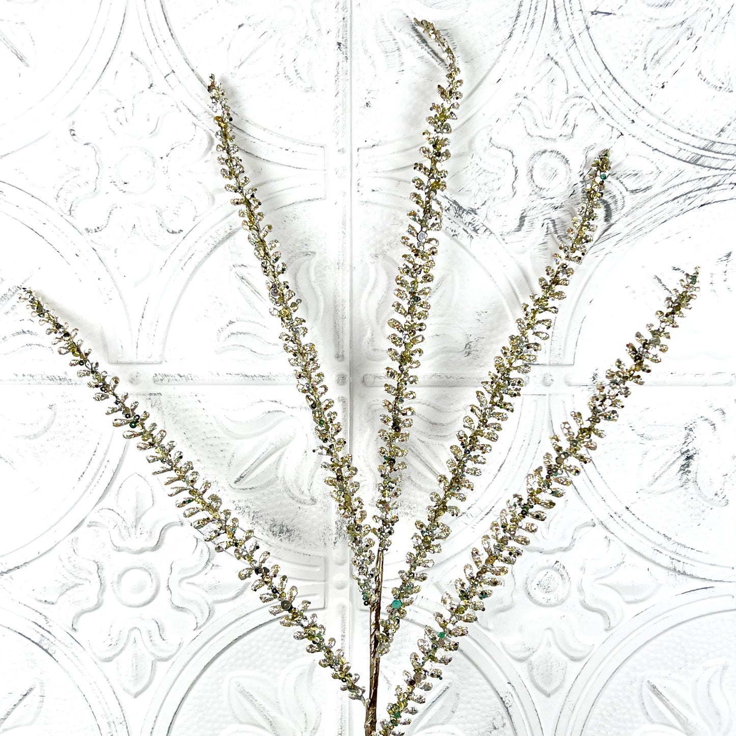 Glittered Fern Spray, Farrisilk Jeweled Fern Stem, Holiday Tree Filler, Christmas Glitter Pick, Glittered Floral Stem, Wreath Supplies