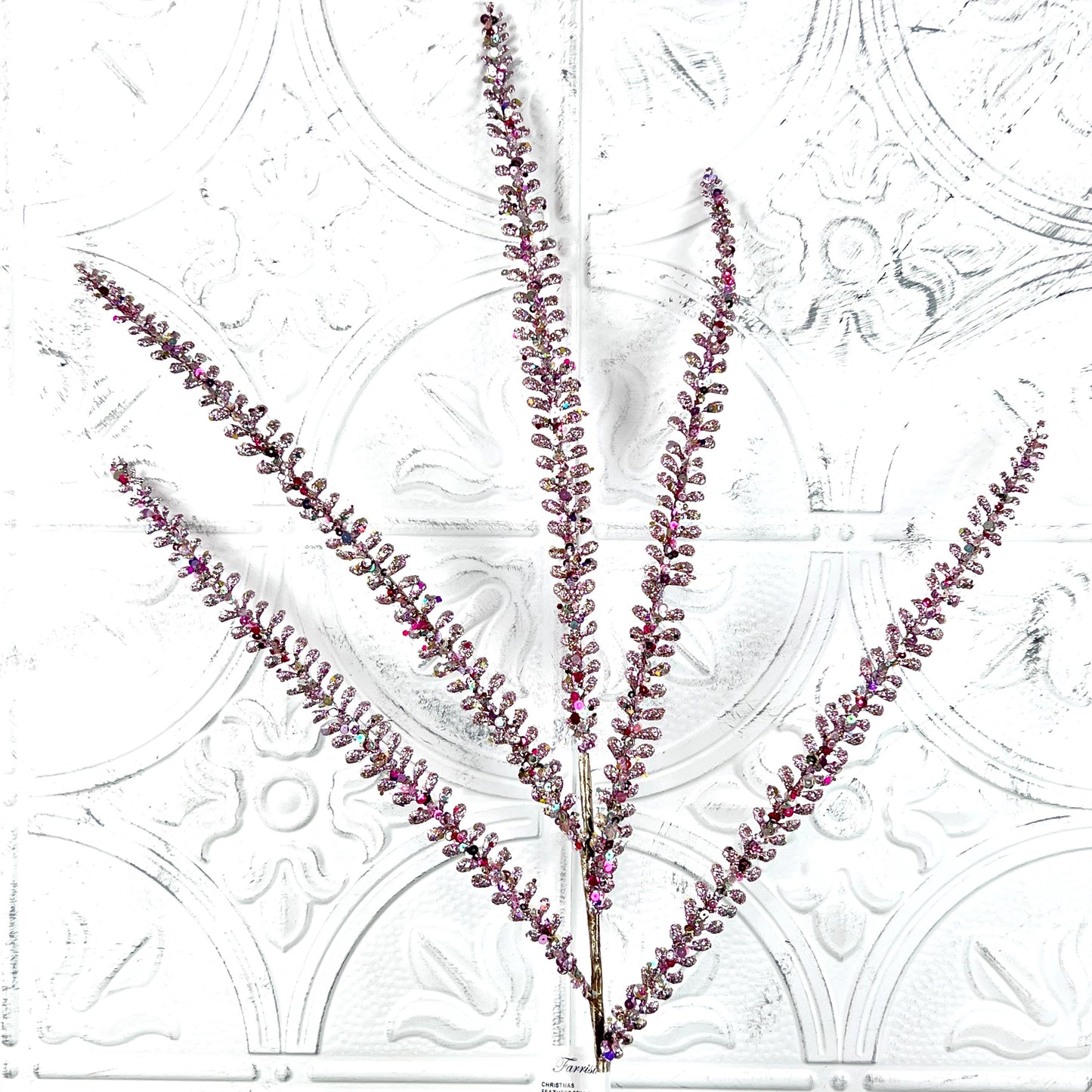 Glittered Fern Spray, Farrisilk Jeweled Fern Stem, Holiday Tree Filler, Christmas Glitter Pick, Glittered Floral Stem, Wreath Supplies