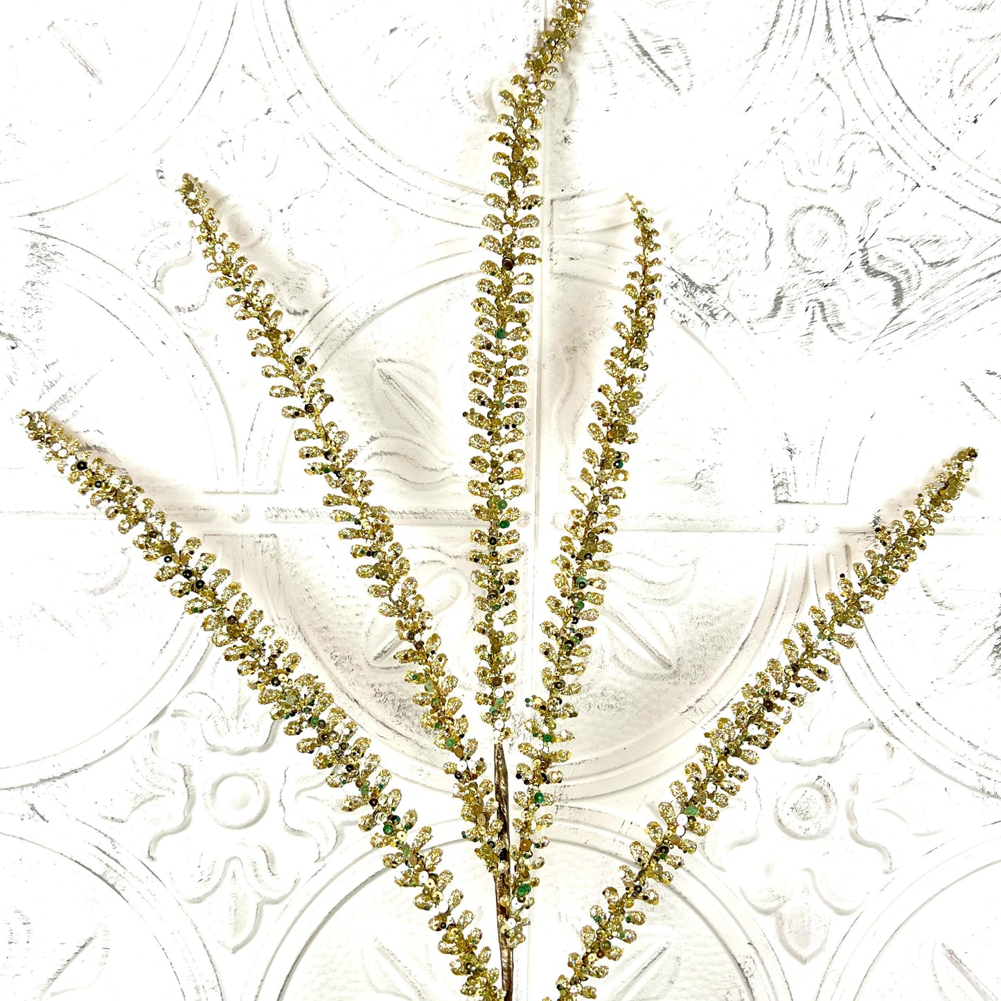 Glittered Fern Spray, Farrisilk Jeweled Fern Stem, Holiday Tree Filler, Christmas Glitter Pick, Glittered Floral Stem, Wreath Supplies
